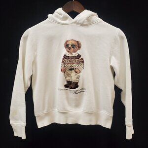 Vintage Polo Ralph Lauren Womens Teddy Bear Graphic Cropped Hoodie Size XS White